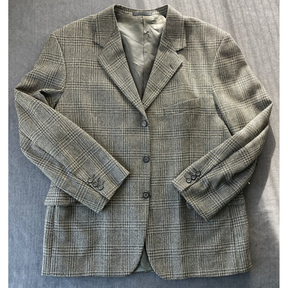 Pierre Cardin Wool Plaid Blazer Mens 42R Gray Classic Timeless Sport Coat Career - Picture 1 of 10